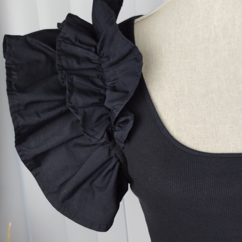 Zara Black Stretch Ruffled Sleeves Top. - Picture 3 of 14